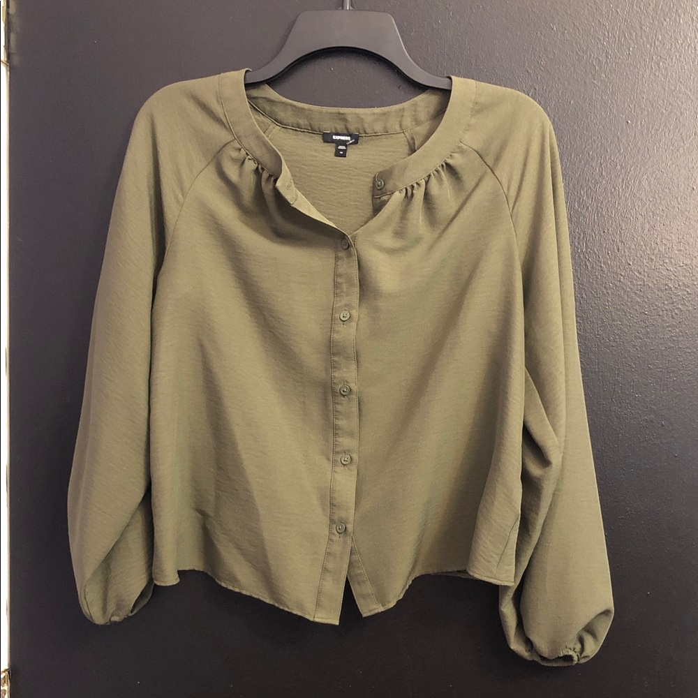 EXPRESS Army Green Button-Front Blouse